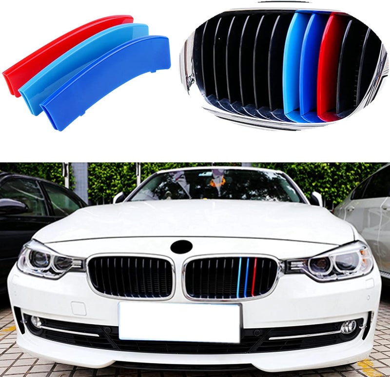 Goodream Tricolored Grille Insert Trims Compatible With BMW 2013-2018 F30 3 Series 320i 328d 328i 335i 340i w/Standard Kidney Grill (11 Beams), NOT 8-Beam Black Grille - Image 1